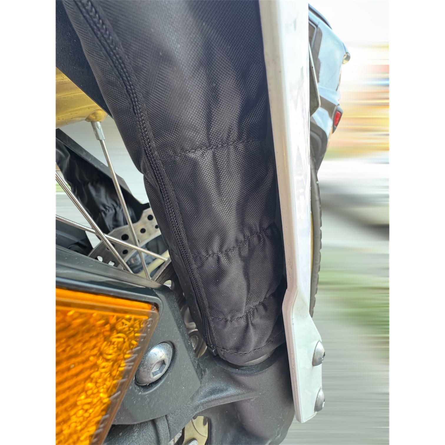 *NUOVO* Forksaver® DUAL ZIP con cerniera – Protezione forcella per moto Adventure e Dual Sport NERO
